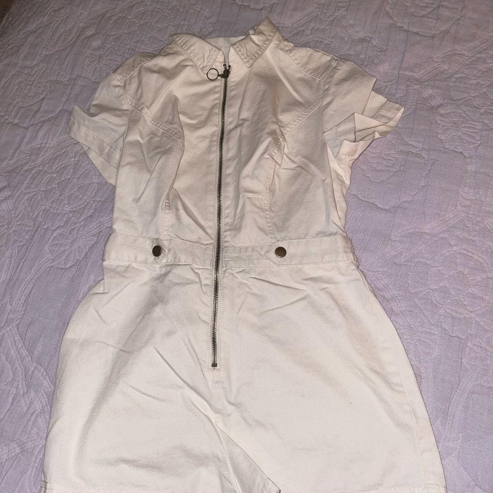 white denim one piece zip up